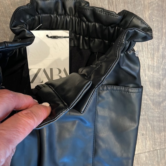 Zara kids vegan leather drawstring waist pants - Picture 2 of 5